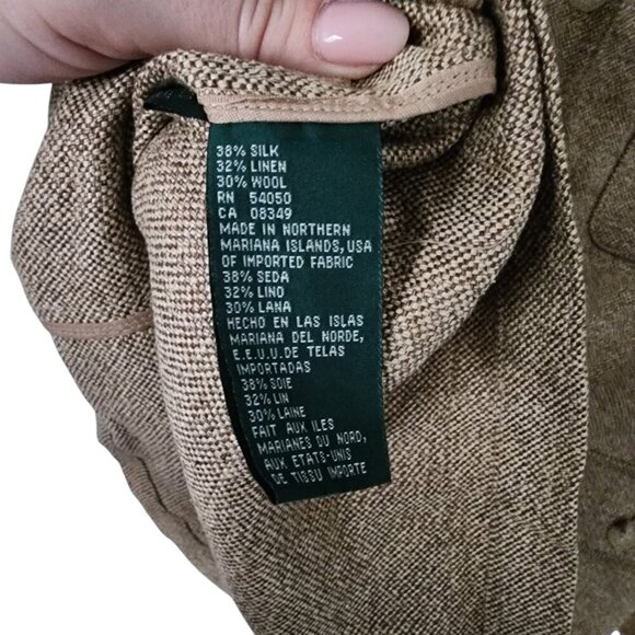 Lauren Ralph Lauren Silk Linen Wool Field Jacket – Brown Size 16 - Picture 5 of 5